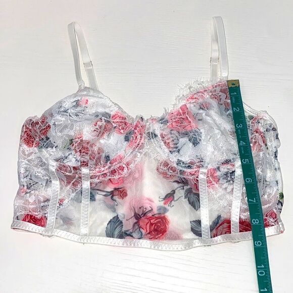 Eyelash Lace Flower Open Back Sheer Adjustable Strap Crop Cami - Picture 7 of 10